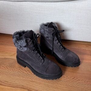 NAPOLEONI Suede Lace Up Ankle Boots With Fur Shearling Trim Size US Size 9 /IT39